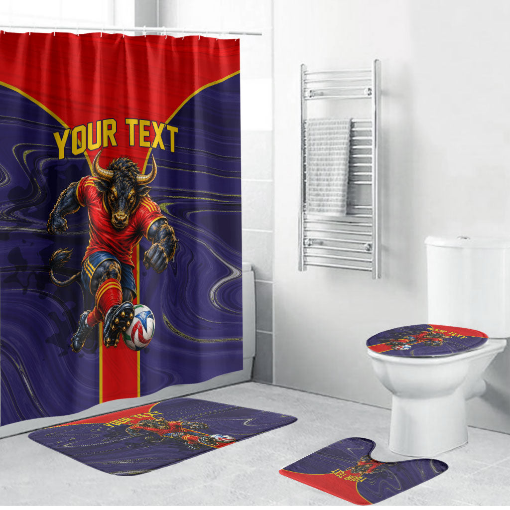 Personalized Spain Football Bathroom Set Fear the Bull Soccer Mascot Marble Art