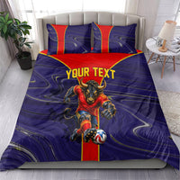 Personalized Spain Football Bedding Set Fear the Bull Soccer Mascot Marble Art