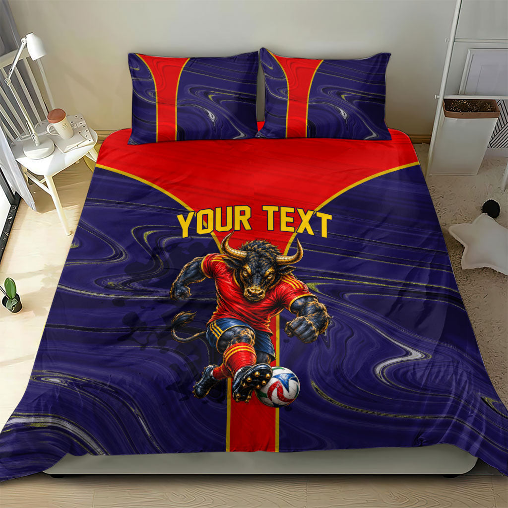 Personalized Spain Football Bedding Set Fear the Bull Soccer Mascot Marble Art