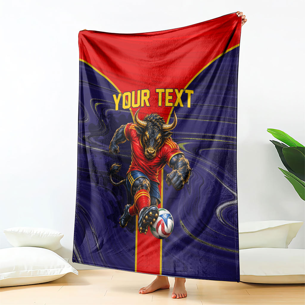 Personalized Spain Football Blanket Fear the Bull Soccer Mascot Marble Art