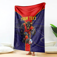 Personalized Spain Football Blanket Fear the Bull Soccer Mascot Marble Art