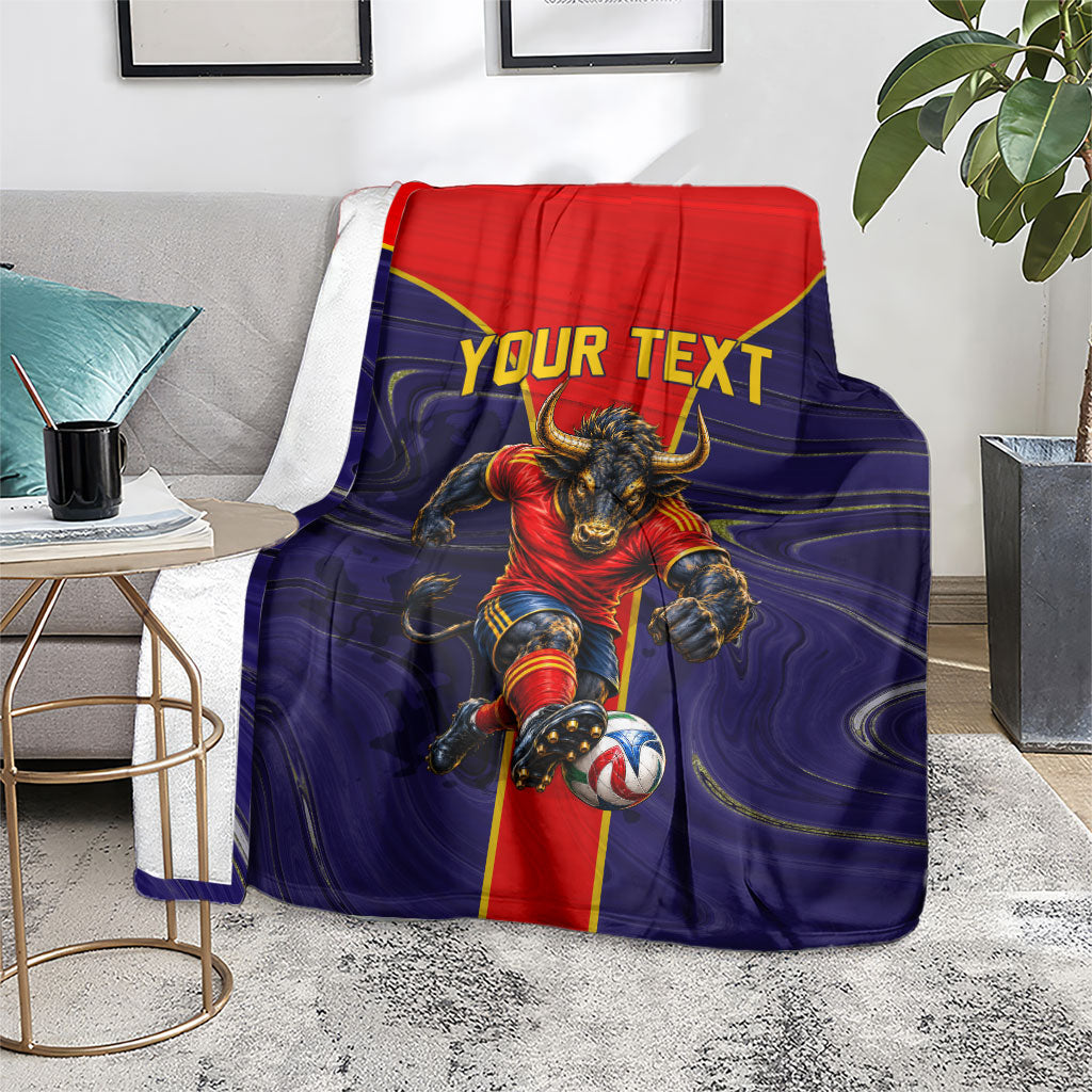 Personalized Spain Football Blanket Fear the Bull Soccer Mascot Marble Art