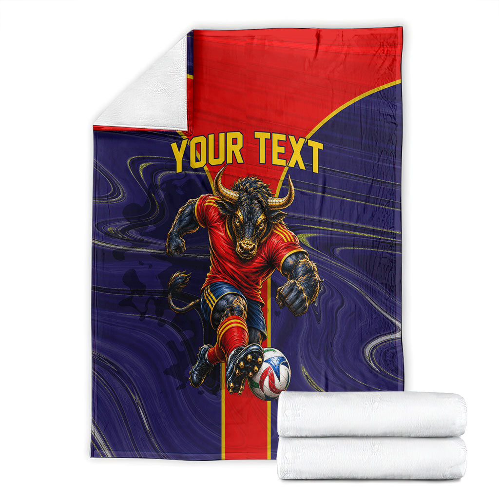 Personalized Spain Football Blanket Fear the Bull Soccer Mascot Marble Art