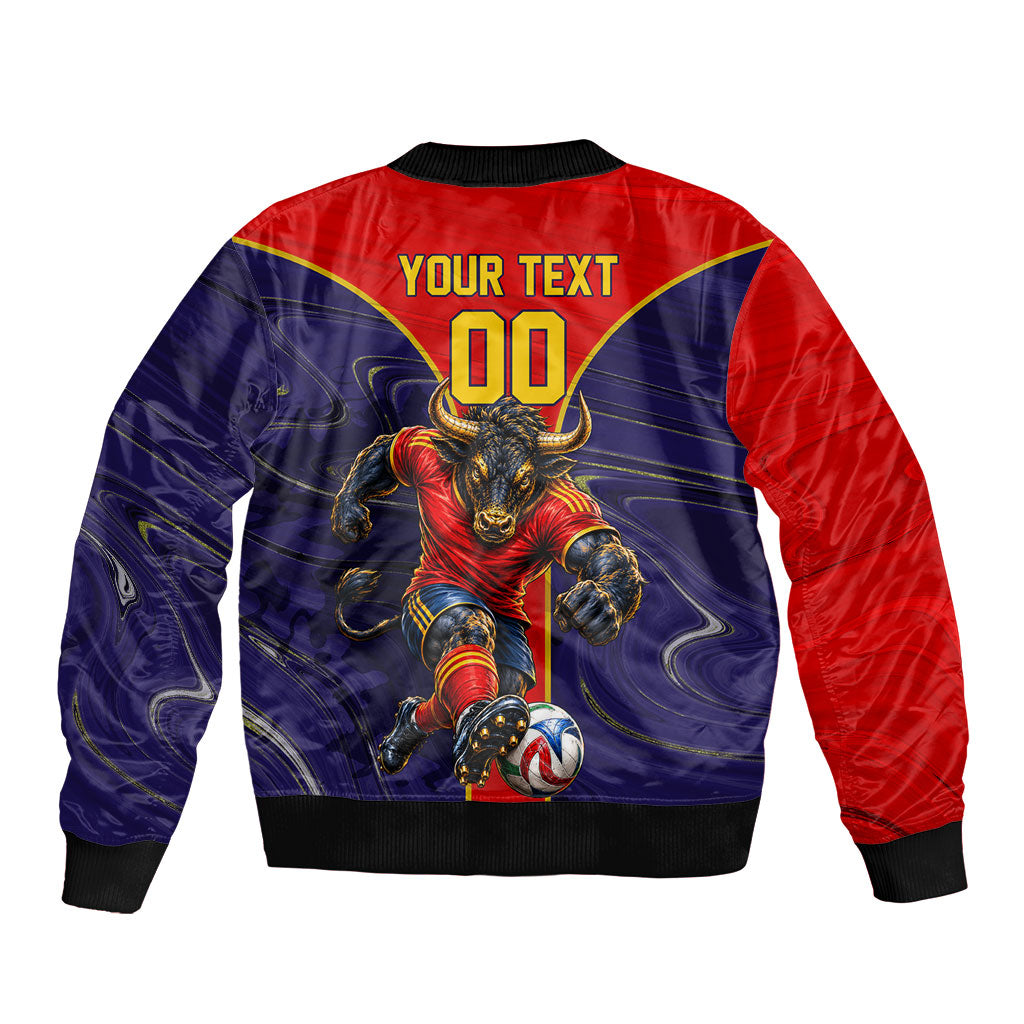 Personalized Spain Football Bomber Jacket Fear the Bull Soccer Mascot Marble Art