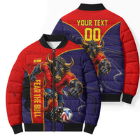 Personalized Spain Football Bomber Puffer Jacket Fear the Bull Soccer Mascot Marble Art