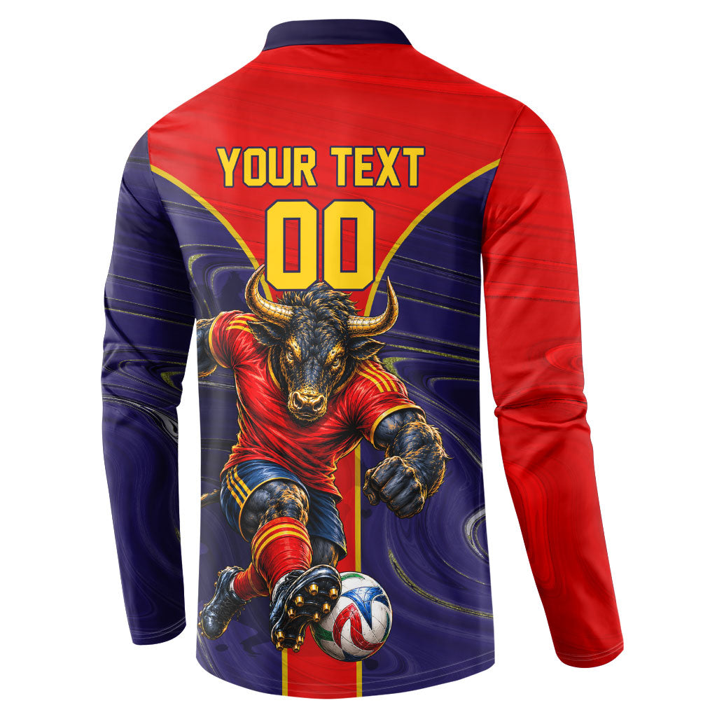 Personalized Spain Football Button Sweatshirt Fear the Bull Soccer Mascot Marble Art
