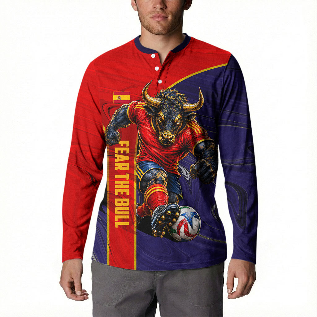 Personalized Spain Football Button Sweatshirt Fear the Bull Soccer Mascot Marble Art