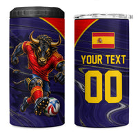 Personalized Spain Football 4 in 1 Can Cooler Tumbler Fear the Bull Soccer Mascot Marble Art