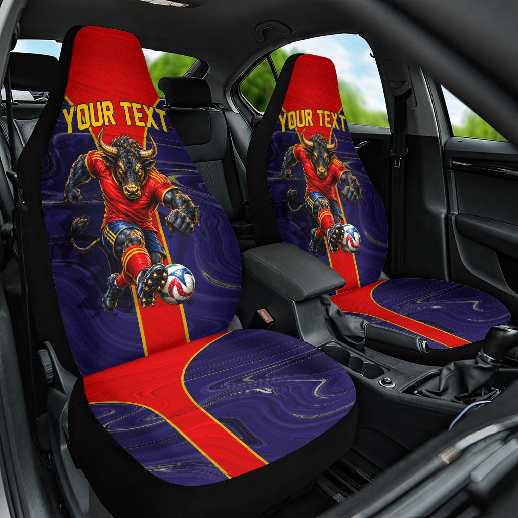 Personalized Spain Football Car Seat Cover Fear the Bull Soccer Mascot Marble Art