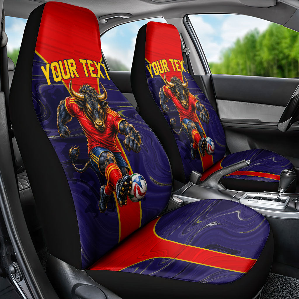 Personalized Spain Football Car Seat Cover Fear the Bull Soccer Mascot Marble Art