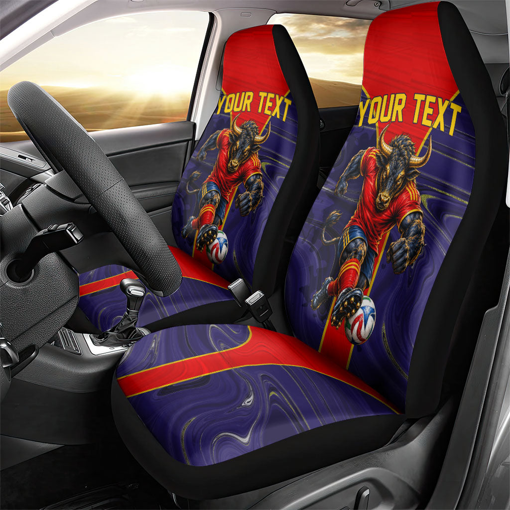 Personalized Spain Football Car Seat Cover Fear the Bull Soccer Mascot Marble Art