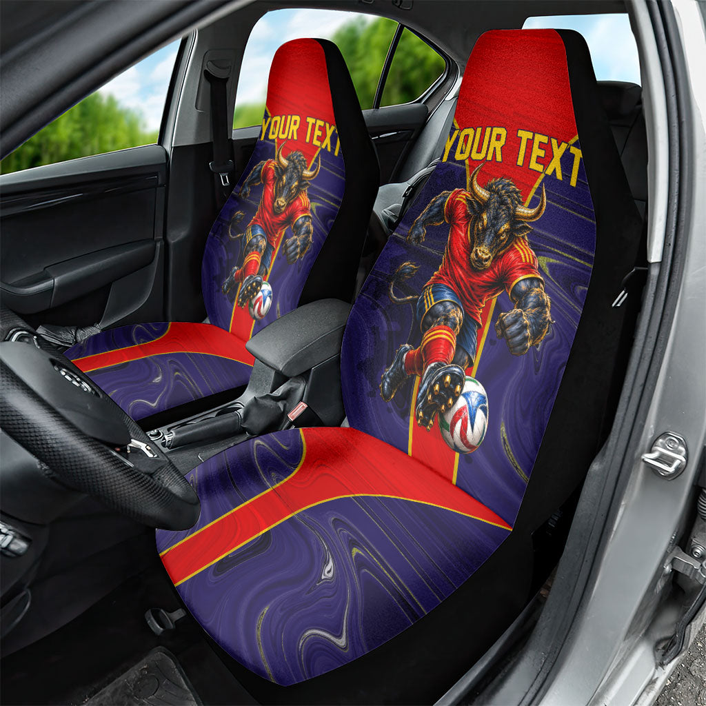Personalized Spain Football Car Seat Cover Fear the Bull Soccer Mascot Marble Art