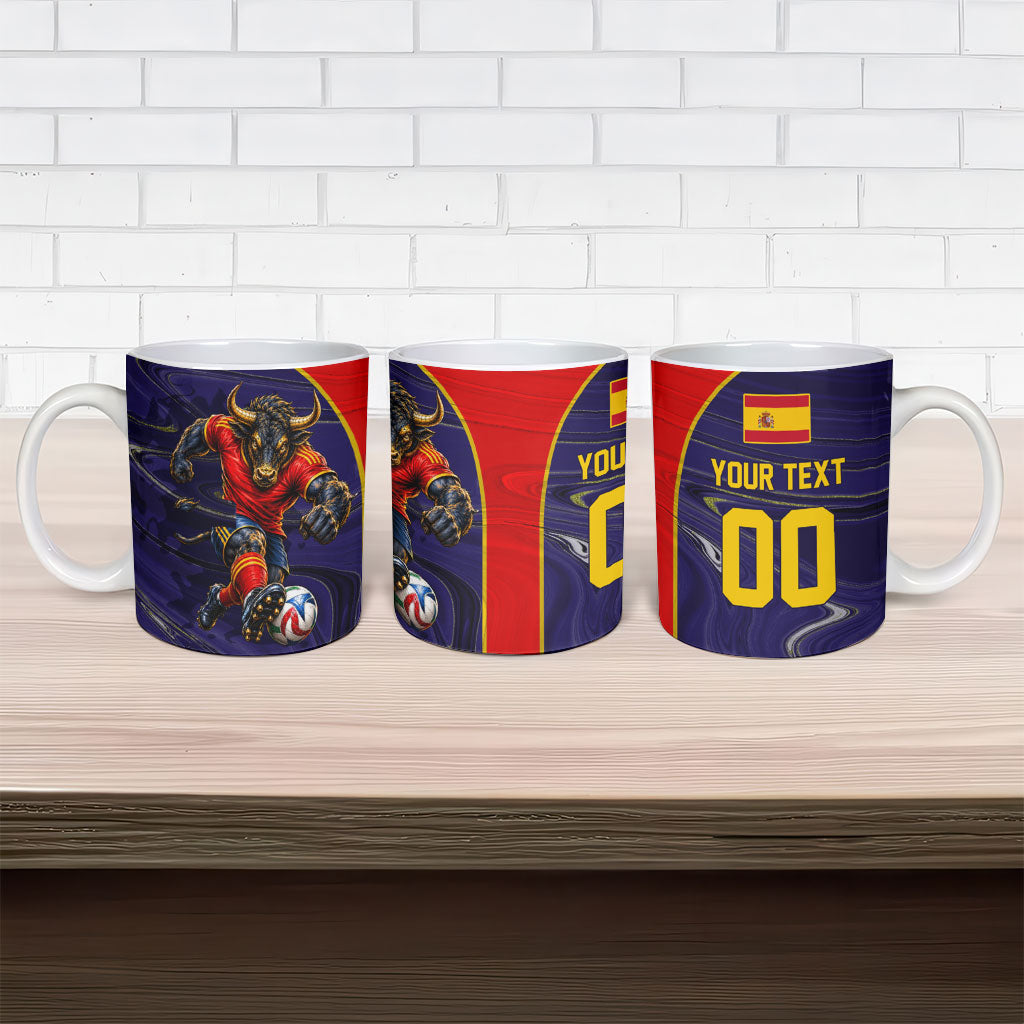Personalized Spain Football Ceramic Mug Fear the Bull Soccer Mascot Marble Art