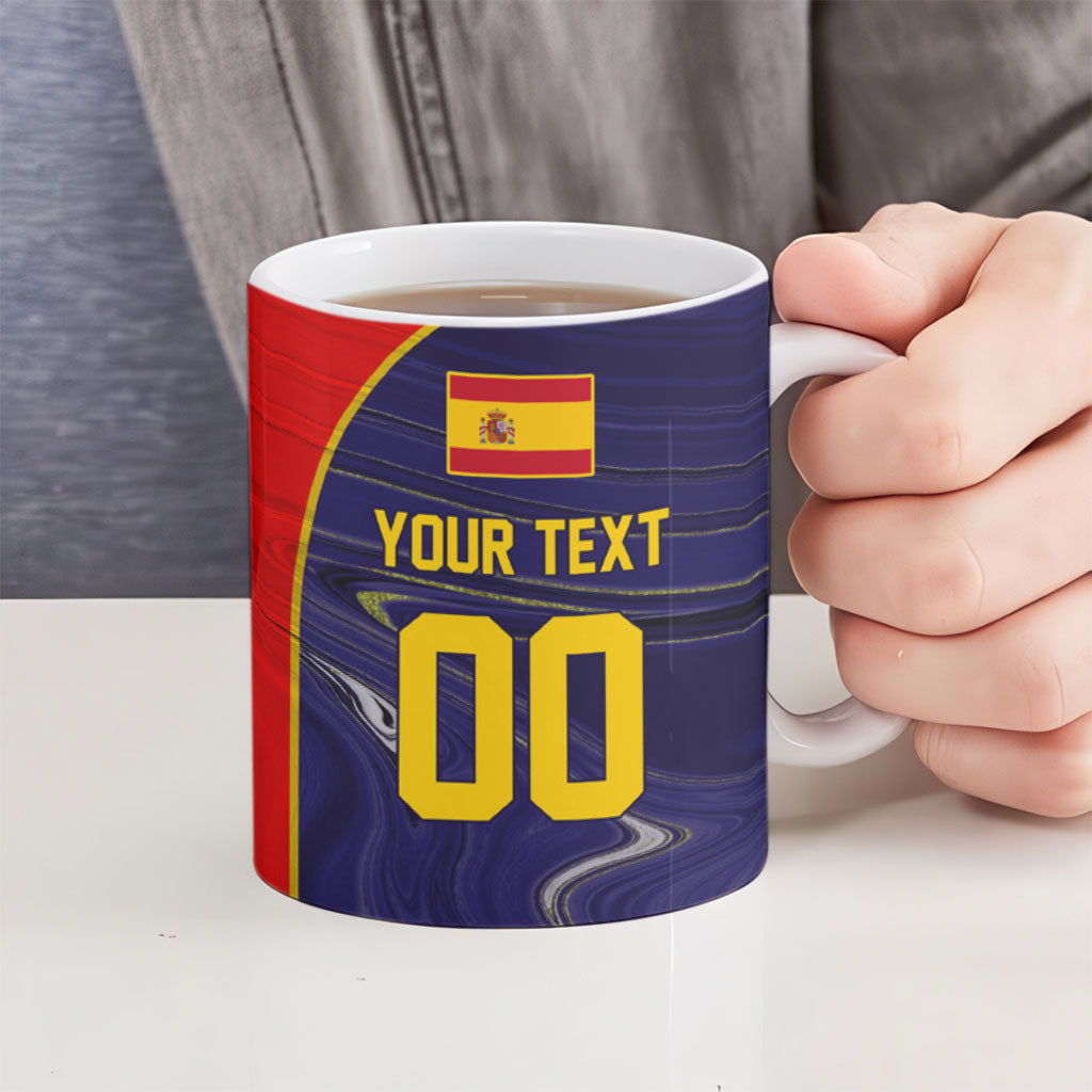 Personalized Spain Football Ceramic Mug Fear the Bull Soccer Mascot Marble Art