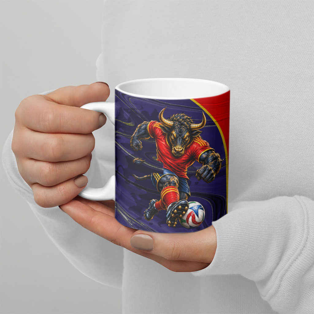 Personalized Spain Football Ceramic Mug Fear the Bull Soccer Mascot Marble Art
