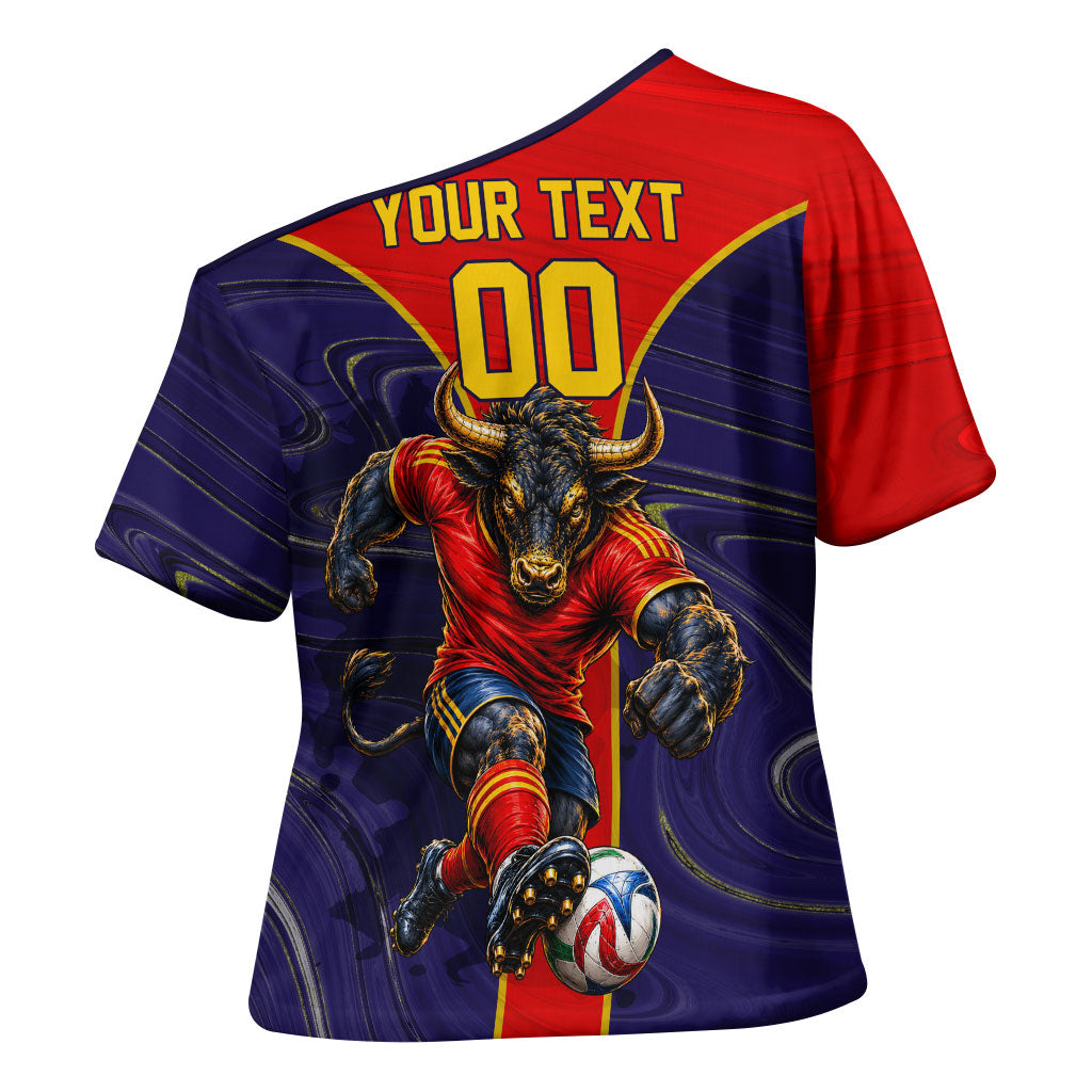 Personalized Spain Football Cross Shoulder Shirt Fear the Bull Soccer Mascot Marble Art