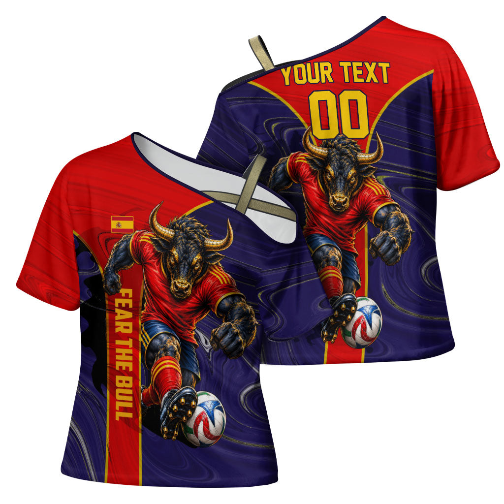 Personalized Spain Football Cross Shoulder Shirt Fear the Bull Soccer Mascot Marble Art