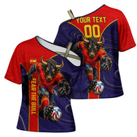 Personalized Spain Football Cross Shoulder Shirt Fear the Bull Soccer Mascot Marble Art