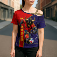 Personalized Spain Football Cross Shoulder Shirt Fear the Bull Soccer Mascot Marble Art