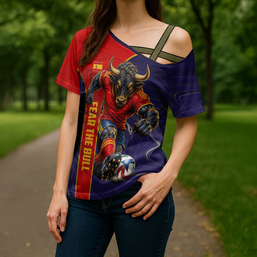 Personalized Spain Football Cross Shoulder Shirt Fear the Bull Soccer Mascot Marble Art
