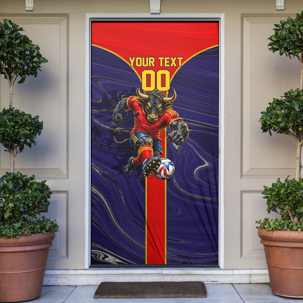 Personalized Spain Football Door Cover Fear the Bull Soccer Mascot Marble Art