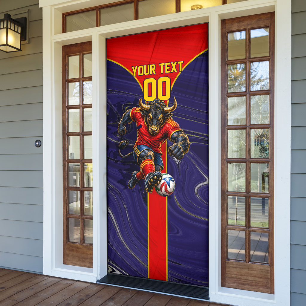 Personalized Spain Football Door Cover Fear the Bull Soccer Mascot Marble Art