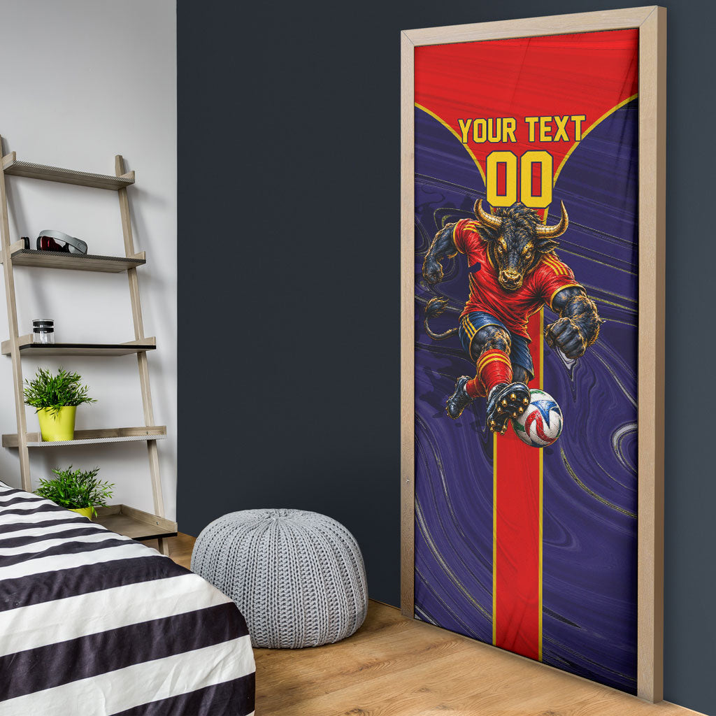 Personalized Spain Football Door Cover Fear the Bull Soccer Mascot Marble Art