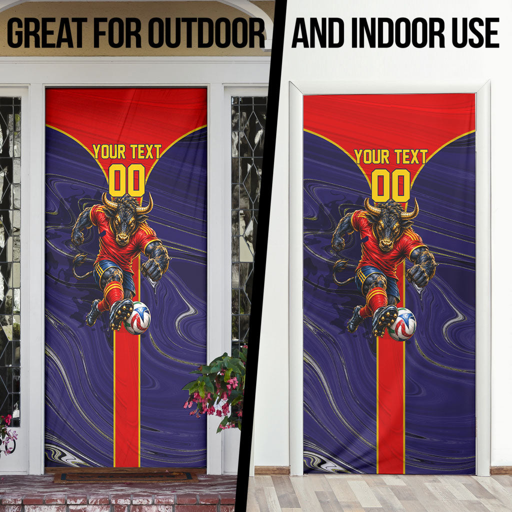 Personalized Spain Football Door Cover Fear the Bull Soccer Mascot Marble Art