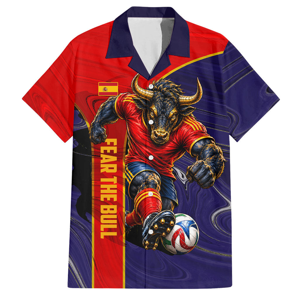 Personalized Spain Football Hawaiian Shirt Fear the Bull Soccer Mascot Marble Art