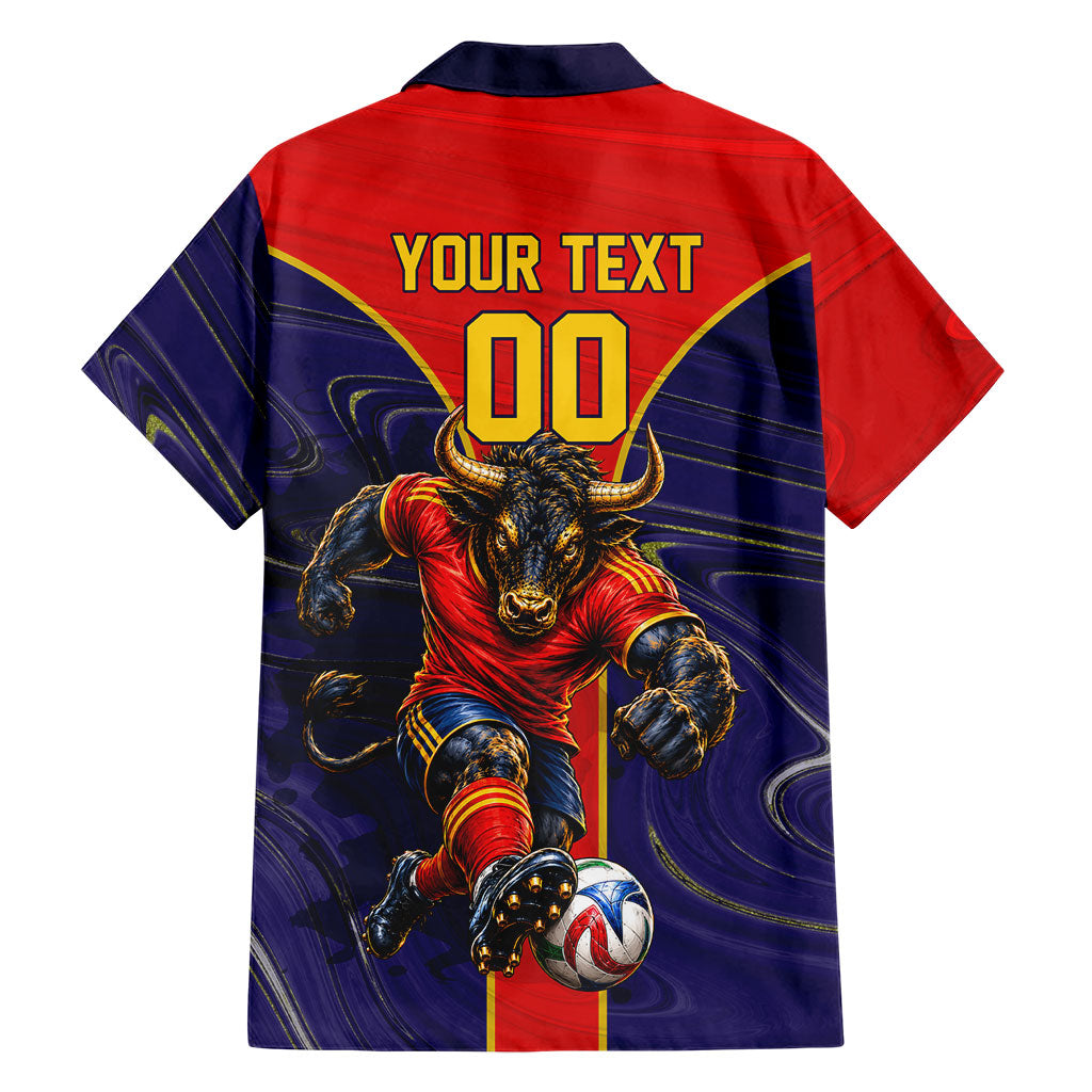 Personalized Spain Football Hawaiian Shirt Fear the Bull Soccer Mascot Marble Art