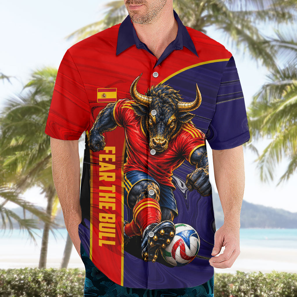Personalized Spain Football Hawaiian Shirt Fear the Bull Soccer Mascot Marble Art