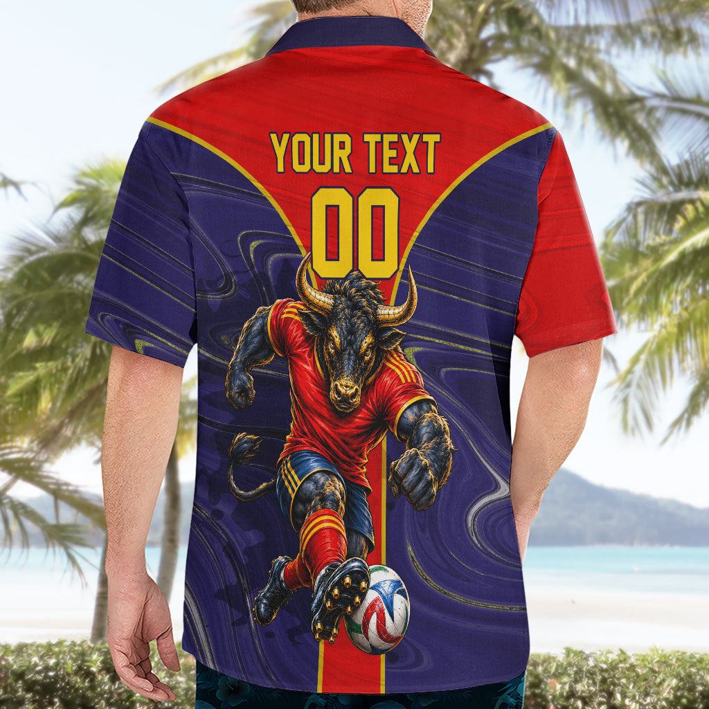 Personalized Spain Football Hawaiian Shirt Fear the Bull Soccer Mascot Marble Art