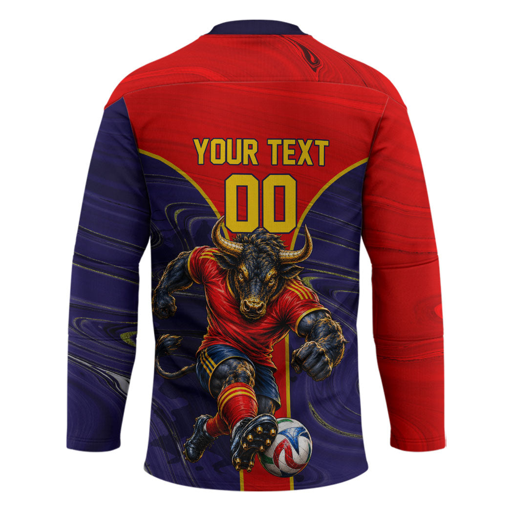 Personalized Spain Football Hockey Jersey Fear the Bull Soccer Mascot Marble Art