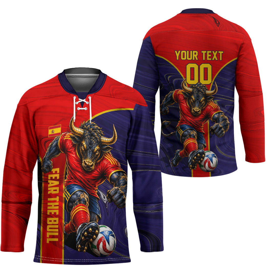 Personalized Spain Football Hockey Jersey Fear the Bull Soccer Mascot Marble Art
