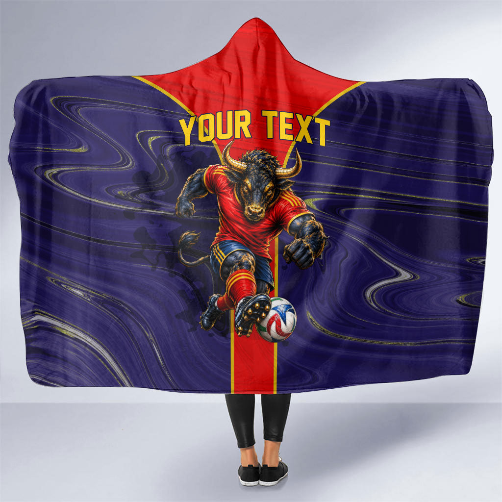 Personalized Spain Football Hooded Blanket Fear the Bull Soccer Mascot Marble Art