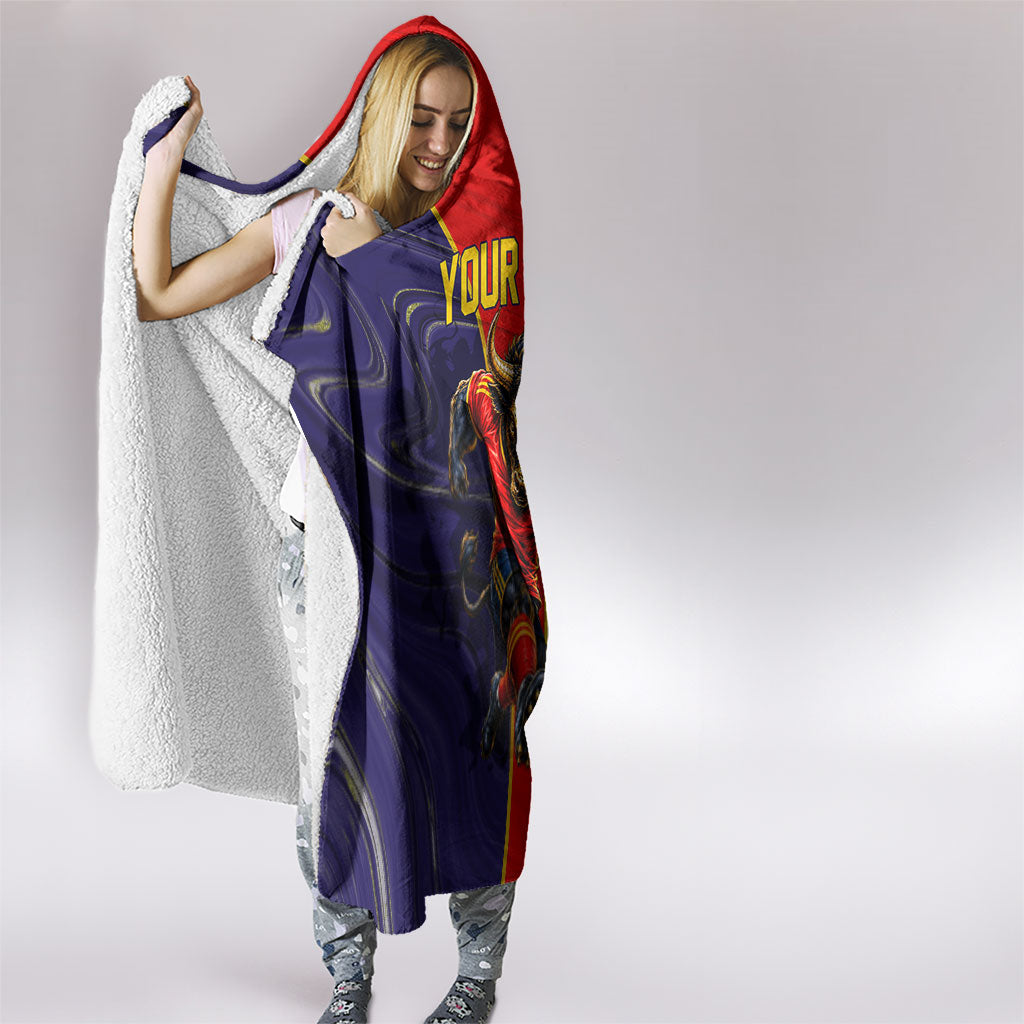 Personalized Spain Football Hooded Blanket Fear the Bull Soccer Mascot Marble Art