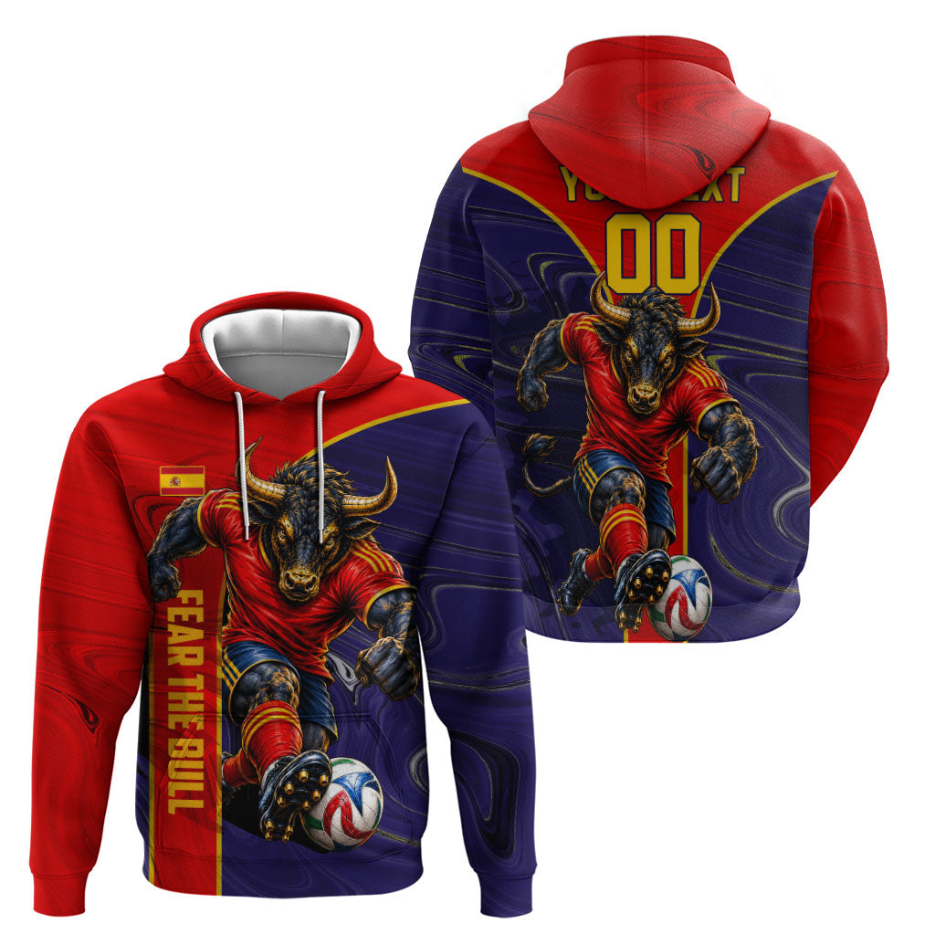 Personalized Spain Football Hoodie Fear the Bull Soccer Mascot Marble Art