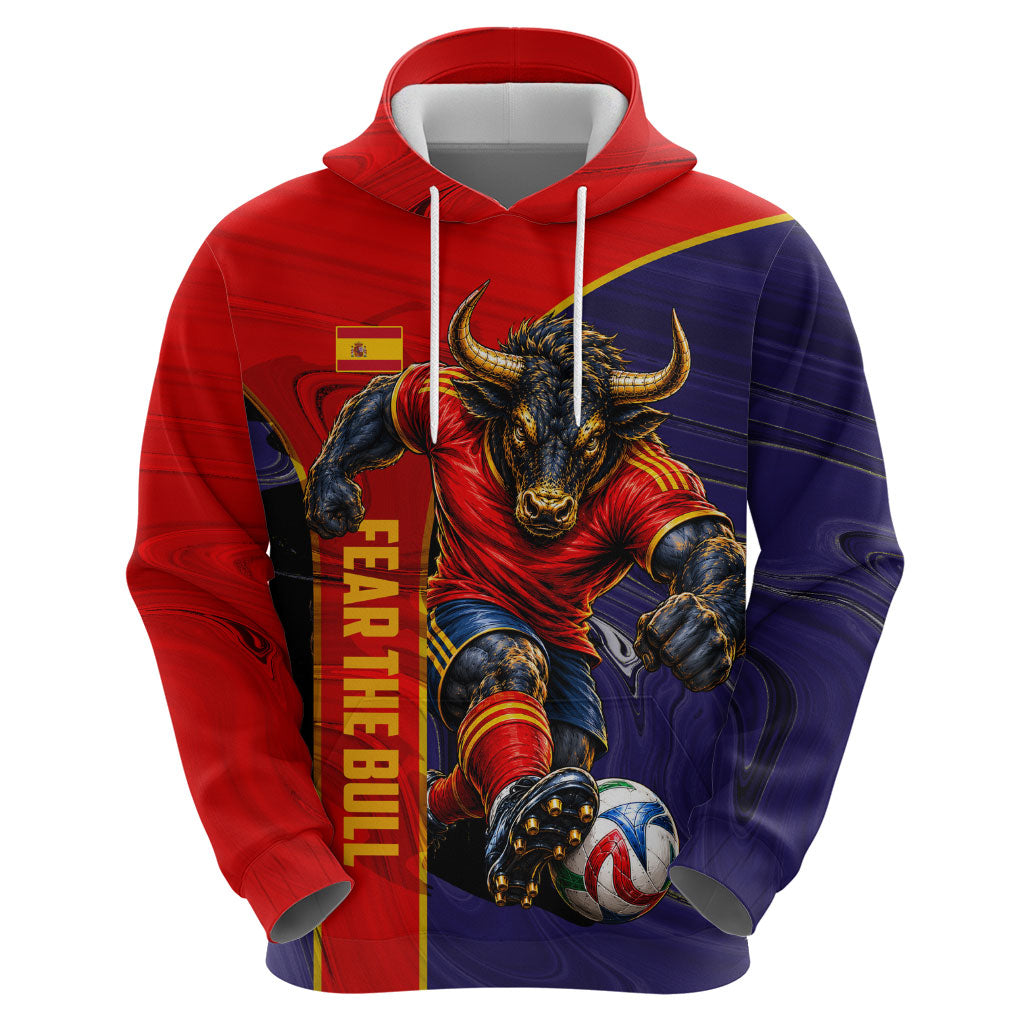 Personalized Spain Football Hoodie Fear the Bull Soccer Mascot Marble Art