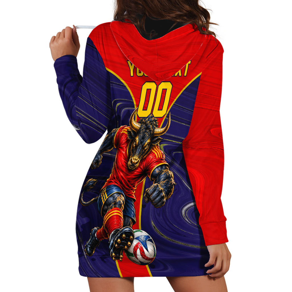 Personalized Spain Football Hoodie Dress Fear the Bull Soccer Mascot Marble Art