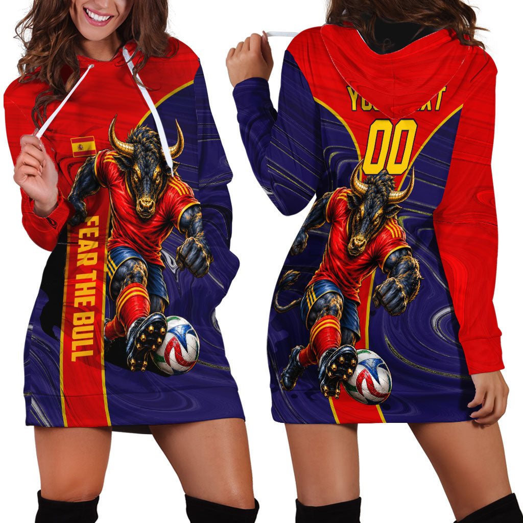 Personalized Spain Football Hoodie Dress Fear the Bull Soccer Mascot Marble Art