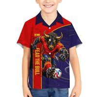 Personalized Spain Football Kid Hawaiian Shirt Fear the Bull Soccer Mascot Marble Art
