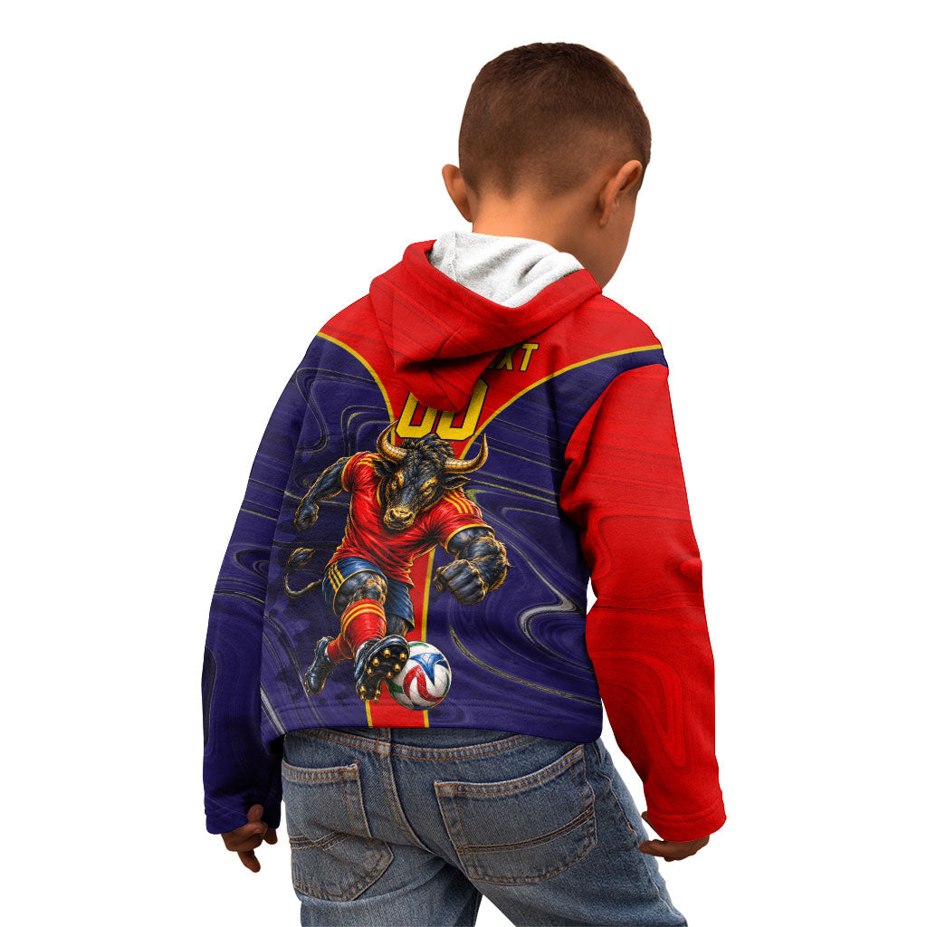 Personalized Spain Football Kid Hoodie Fear the Bull Soccer Mascot Marble Art