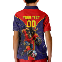 Personalized Spain Football Kid Polo Shirt Fear the Bull Soccer Mascot Marble Art