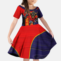 Personalized Spain Football Kid Short Sleeve Dress Fear the Bull Soccer Mascot Marble Art