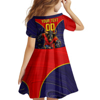 Personalized Spain Football Kid Short Sleeve Dress Fear the Bull Soccer Mascot Marble Art