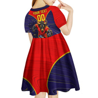 Personalized Spain Football Kid Short Sleeve Dress Fear the Bull Soccer Mascot Marble Art