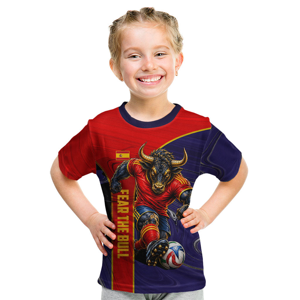 Personalized Spain Football Kid T Shirt Fear the Bull Soccer Mascot Marble Art