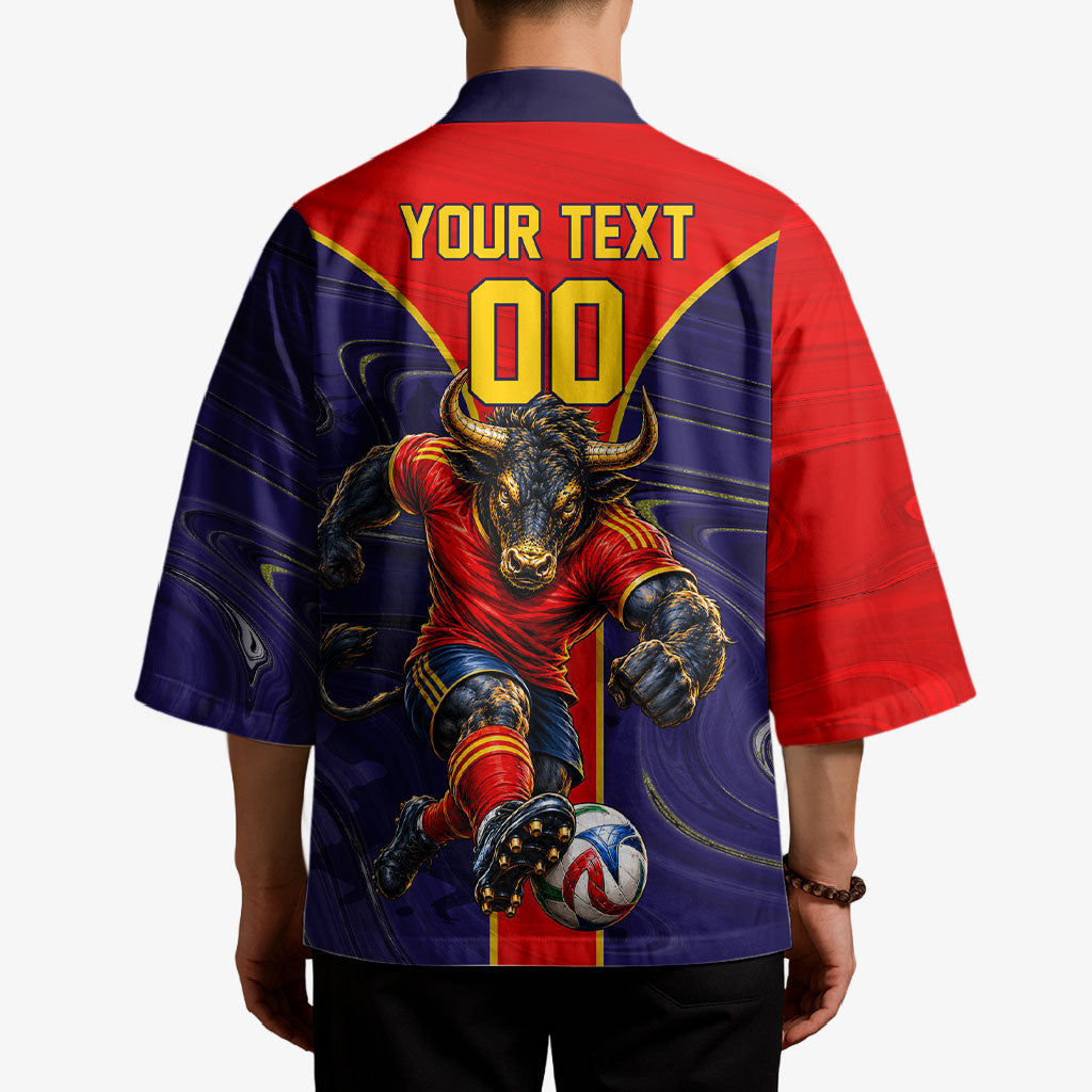 Personalized Spain Football Kimono Fear the Bull Soccer Mascot Marble Art