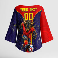 Personalized Spain Football Kimono Sleeve Blouse Fear the Bull Soccer Mascot Marble Art