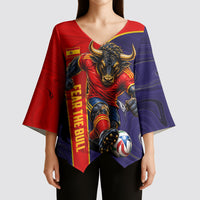 Personalized Spain Football Kimono Sleeve Blouse Fear the Bull Soccer Mascot Marble Art